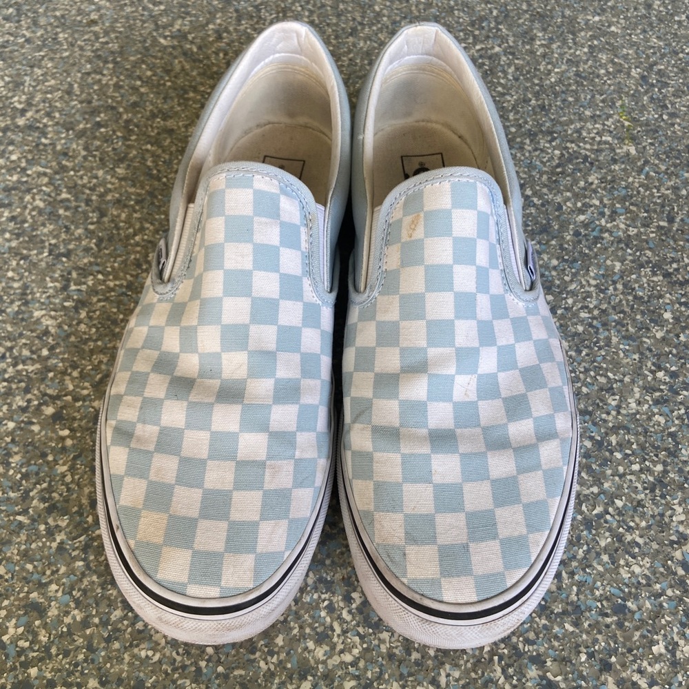 Vans Men’s checker slip on sneaker - light blue/white, 12